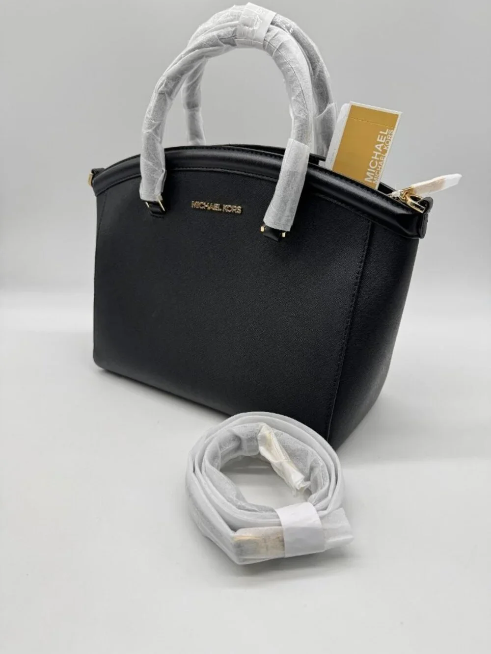 MICHAEL KORS Yara saffiano large dome satchel crossbody -Black (Has imperfection
